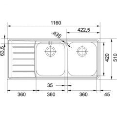 FRANKE NEPTUN NET 621 MİKRODEKOR 2 GÖZLÜ SOL DAMLALIKLI ÇELİK EVYE