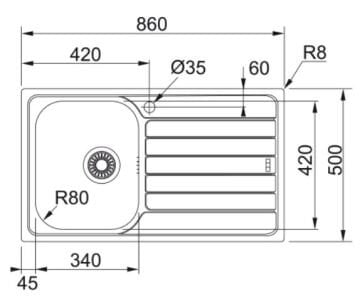 FRANKE SPARK SKX 611 PASLANMAZ ÇELİK SAĞ DAMLALIKLI EVYE