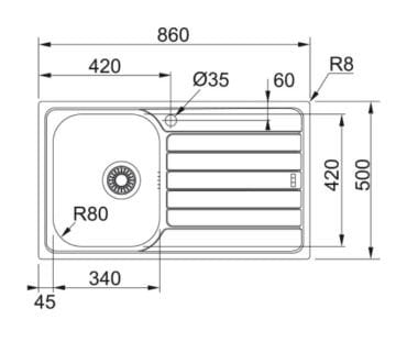 FRANKE OLL 611 SAĞ DEKORLU EVİYE