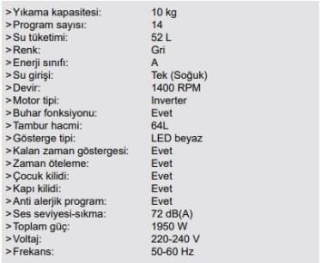 HAFELE ORION 10 KG ÇAMAŞIR MAKİNASI GRİ