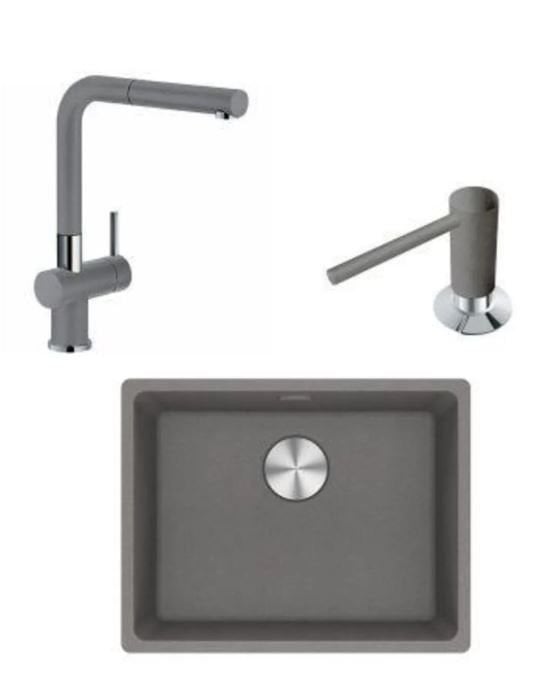 FRANKE MARIS MRG 110-52 STONE GREY GRANİT EVİYE ACTIVE PLUS DOCCIA ARMATÜR COMFORT SIVI SABUNLUK