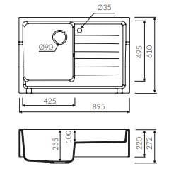 TEŞHİR MARMORİN RUBID 895 1KO TEK FÖZLÜ DAMLALIKLI BEYAZ EVİYE