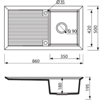 TEŞHİR MARMORİN CIRE 860 1KO TEK GÖZLÜ DAMLALIKLI BEYAZ EVİYE