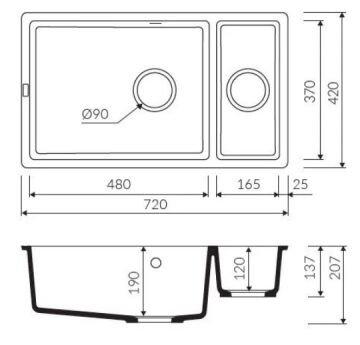 TEŞHİR MARMORİN LANDO 720 1,5 K 1.5 GÖZLÜ STEEL METALİC EVİYE
