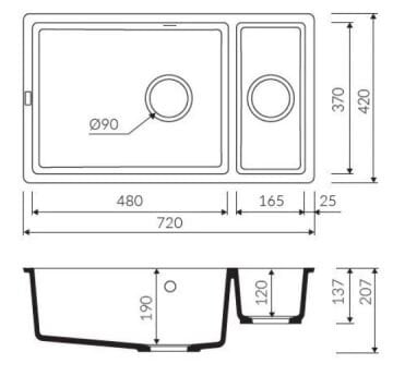 TEŞHİR MARMORİN LANDO 720 1,5 K 1.5 GÖZLÜ STEEL METALİC EVİYE