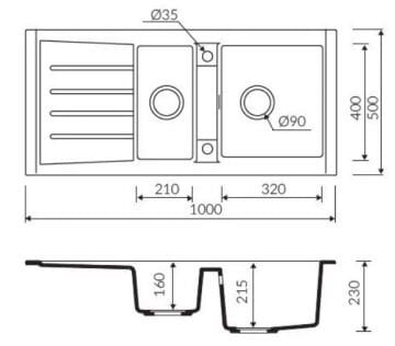 TEŞHİR MARMORİN PROFIR 1000 1,5KO 1.5 GÖZLÜ DAMLALIKLI SİYAH EVİYE