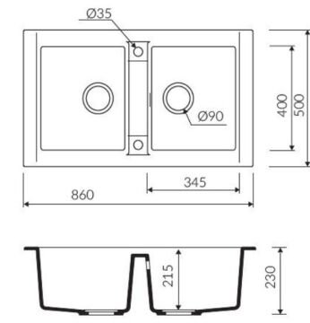 TEŞHİR MARMORİN PROFIR 860 2K 2 GÖZLÜ SİYAH EVİYE