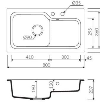 TEŞHİR MARMORİN AKO 800 1KO TEK GÖZLÜ DAMLALIKLI BEYAZ EVİYE