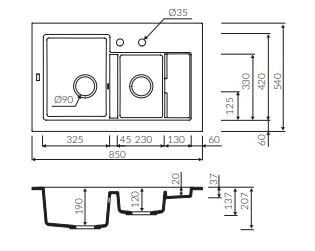 TEŞHİR MARMORİN COMBO 850 1,5 K  1.5 GÖZLÜ BEYAZ EVİYE