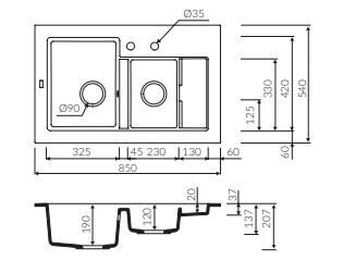 TEŞHİR MARMORİN COMBO 850 1,5 K  1.5 GÖZLÜ BEYAZ EVİYE