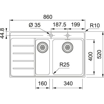 FRANKE MYTHOS MYX 251-86 TPL SOL DAMLALIKLI MYTHOS EVİYE