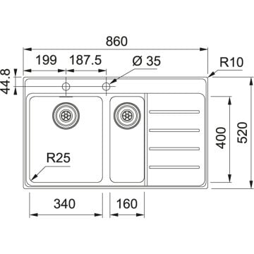 FRANKE MYTHOS MYX 251-86 TPL SAĞ DAMLALIKLI MYTHOS İNOX EVİYE