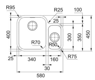 FRANKE SRX 160-34-16 TEZGAH ALTI  ÇELİK EVİYE