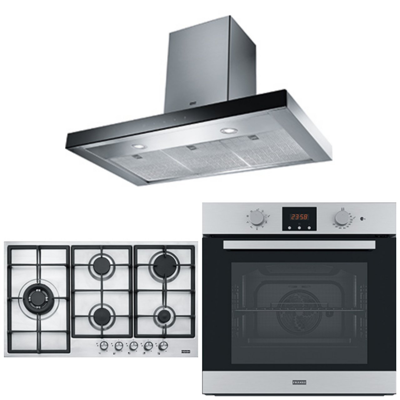 FRANKE FCR 925 TC BK/XS/900 BLACK GLASS/İNOX MYTHOS DAVLUMBAZ FHNL 905 4G TC XS İNOX OCAK FSL 86 H XS FIRIN ANKASTRE SET