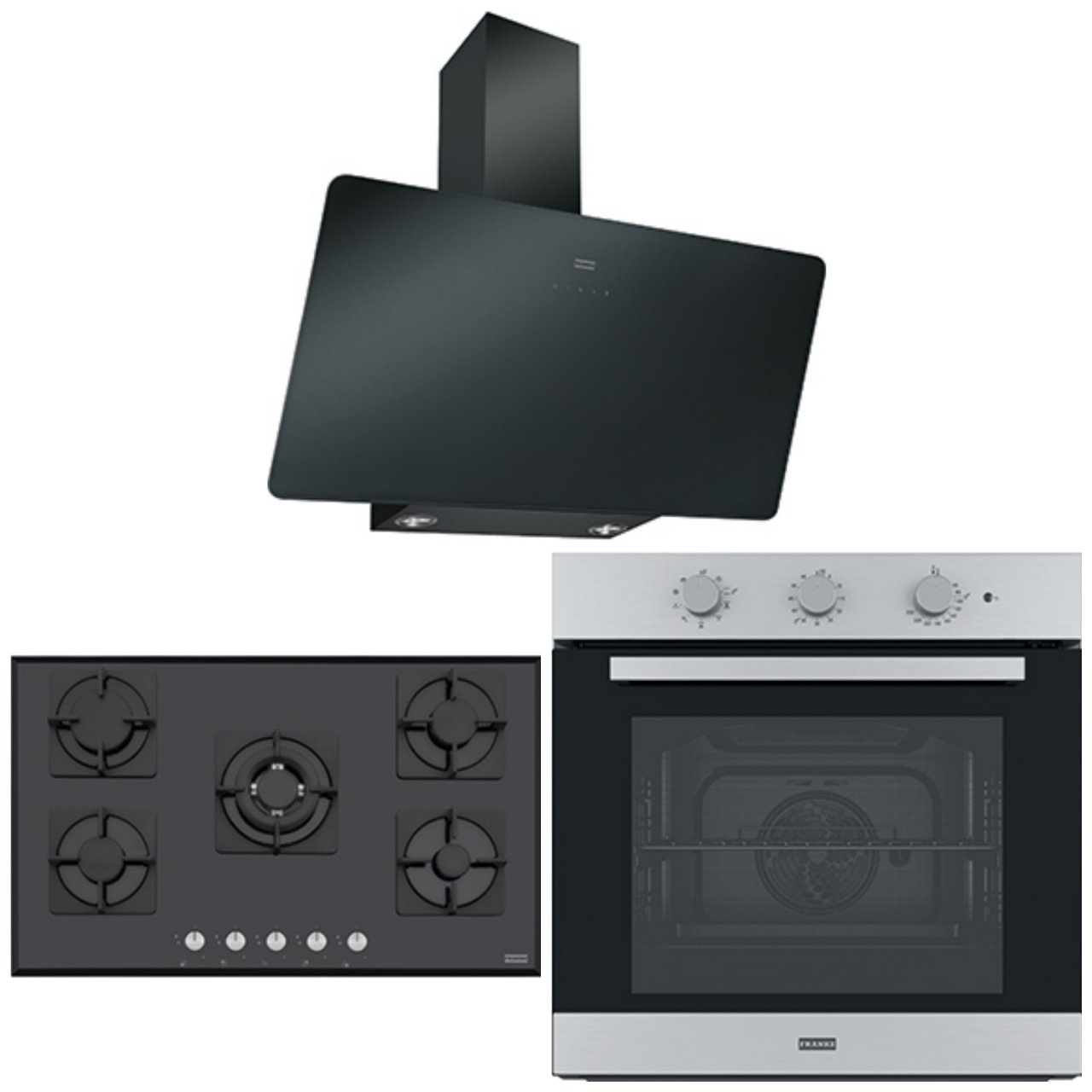 FRANKE FHNS 905  4G TC BK C BLACK GLASS OCAK FSL 82 H XS BLACK GLASS/İNOX  FIRIN FPJ 915 V BK A BLACK GLASS DAVLUMBAZ ANKASTRE SET