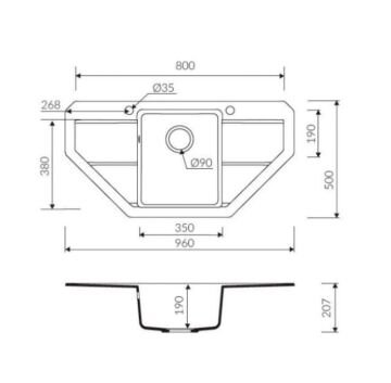 TEŞHİR MARMORİN BARİO 960 KÖŞE GRANİT EVYE 1 GÖZLÜ DAMLALIKLI BEYAZ EVİYE