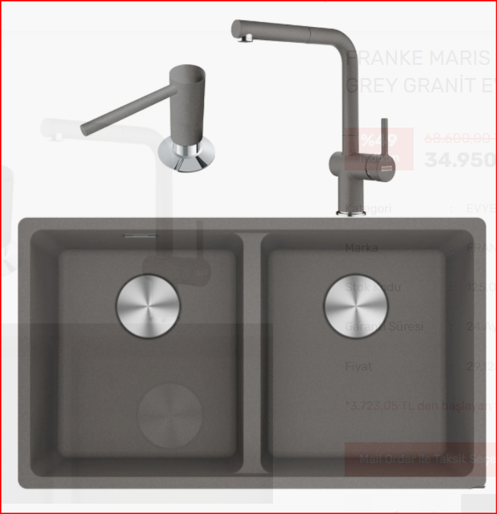 FRANKE MARIS MRG 120-35-35 STONE GREY KAMPANYALI GRANİT EVİYE SETİ