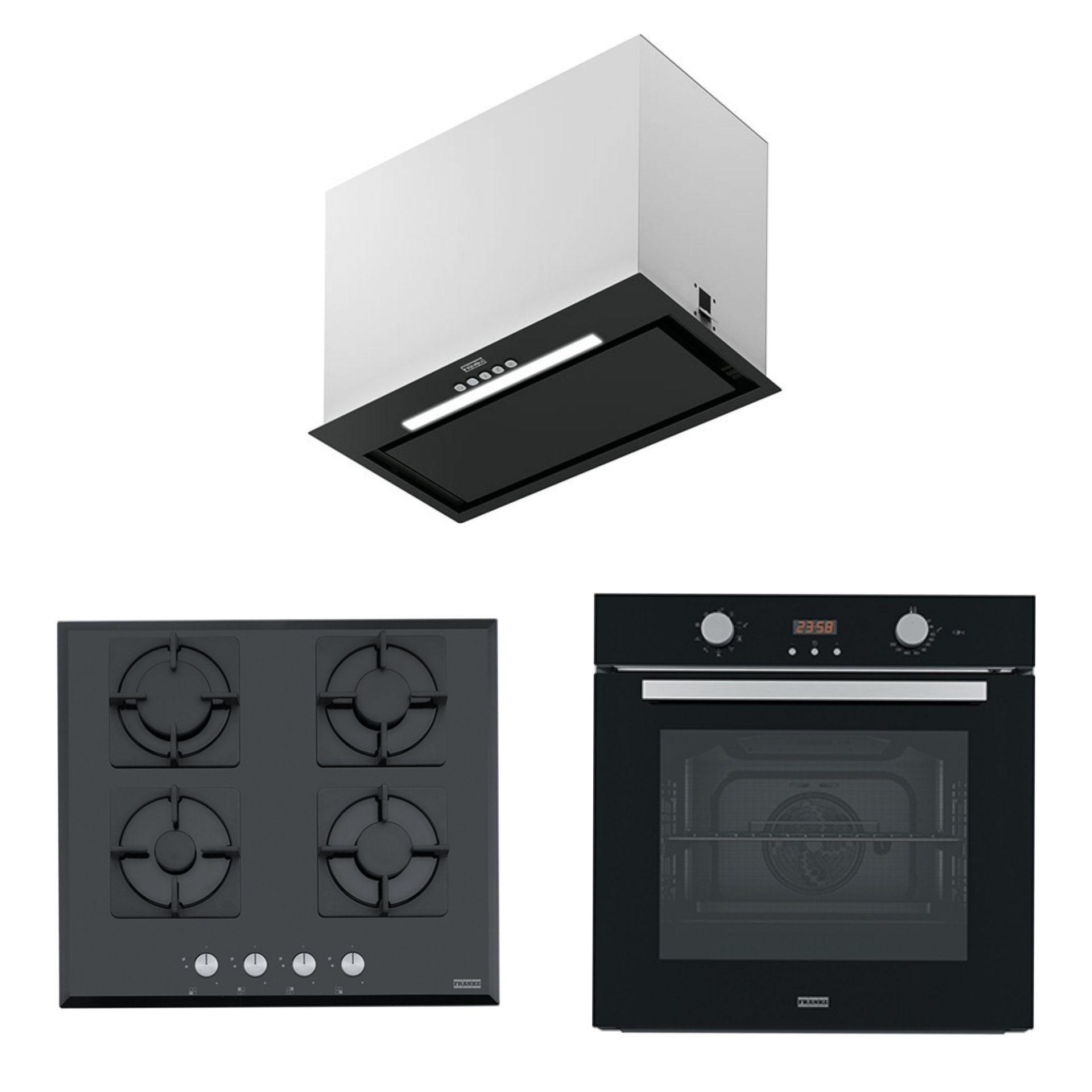 FRANKE FBFE BK MATT A52 ASPİRATÖR FHNS 604 4G BK C OCAK FSL 86 H BK FIRIN SİYAH ANKASTRE SET